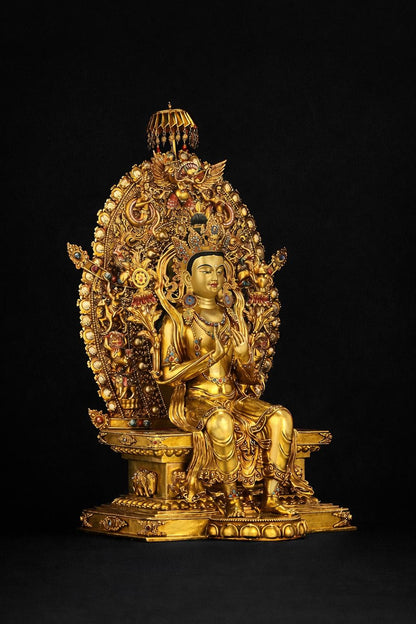 21" Gilt Bronze Maitreya Buddha Statue - Nepalese Jampa Buddha - Large Tibetan Future Buddha Sculpture - Sacred Home Altar Masterpiece