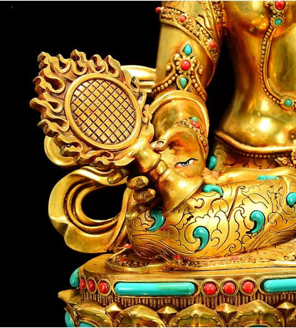 Gilded Copper Sitatapatra Statue, White Umbrella Goddess, Dukkar Buddha, Inlaid Colorful Beads, Tibetan Buddhist Art for Home Decor Altar