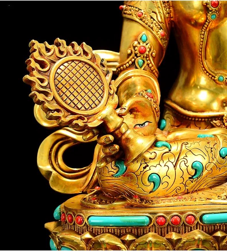 Gilded Copper Sitatapatra Statue, White Umbrella Goddess, Dukkar Buddha, Inlaid Colorful Beads, Tibetan Buddhist Art for Home Decor Altar