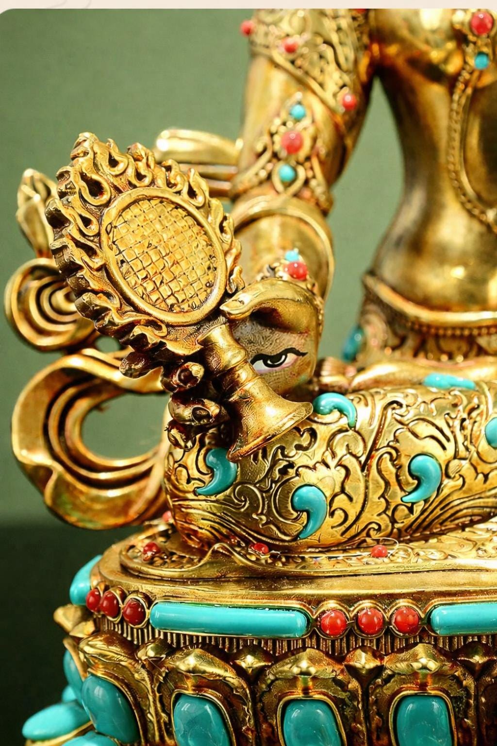 Gilded Copper Sitatapatra Statue, White Umbrella Goddess, Dukkar Buddha, Inlaid Colorful Beads, Tibetan Buddhist Art for Home Decor Altar