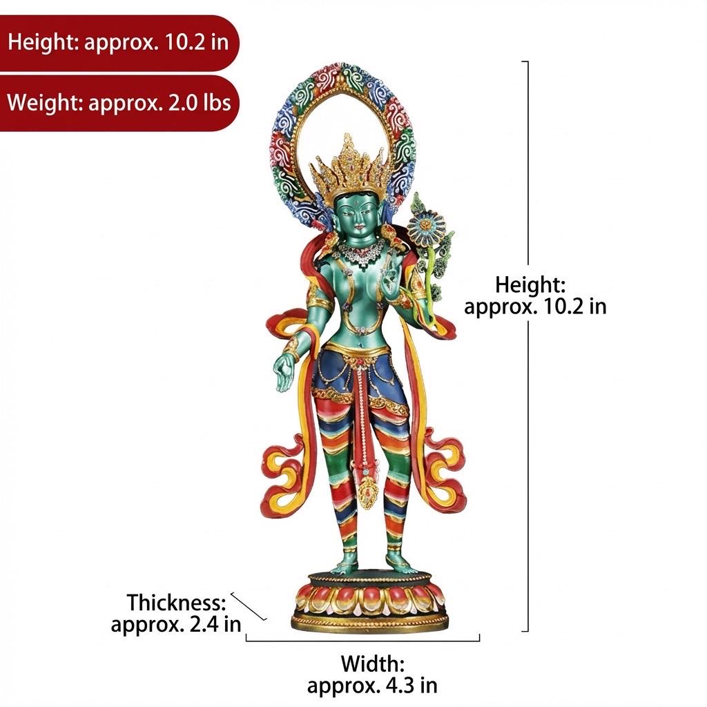 Green Tara Bodhisattva Statue, Hand-Engraved Copper Buddha, Nepali Painted Buddhist Deity, Zen Home Decor, Mindfulness Altar Accessory