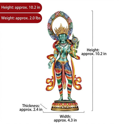 Green Tara Bodhisattva Statue, Hand-Engraved Copper Buddha, Nepali Painted Buddhist Deity, Zen Home Decor, Mindfulness Altar Accessory