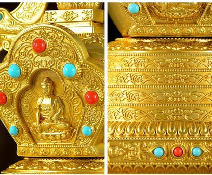 Gold Gilt Brass Buddhist Stupa Pagoda | Tibetan Relic Tower | Sacred Altar & Meditation Home Decor