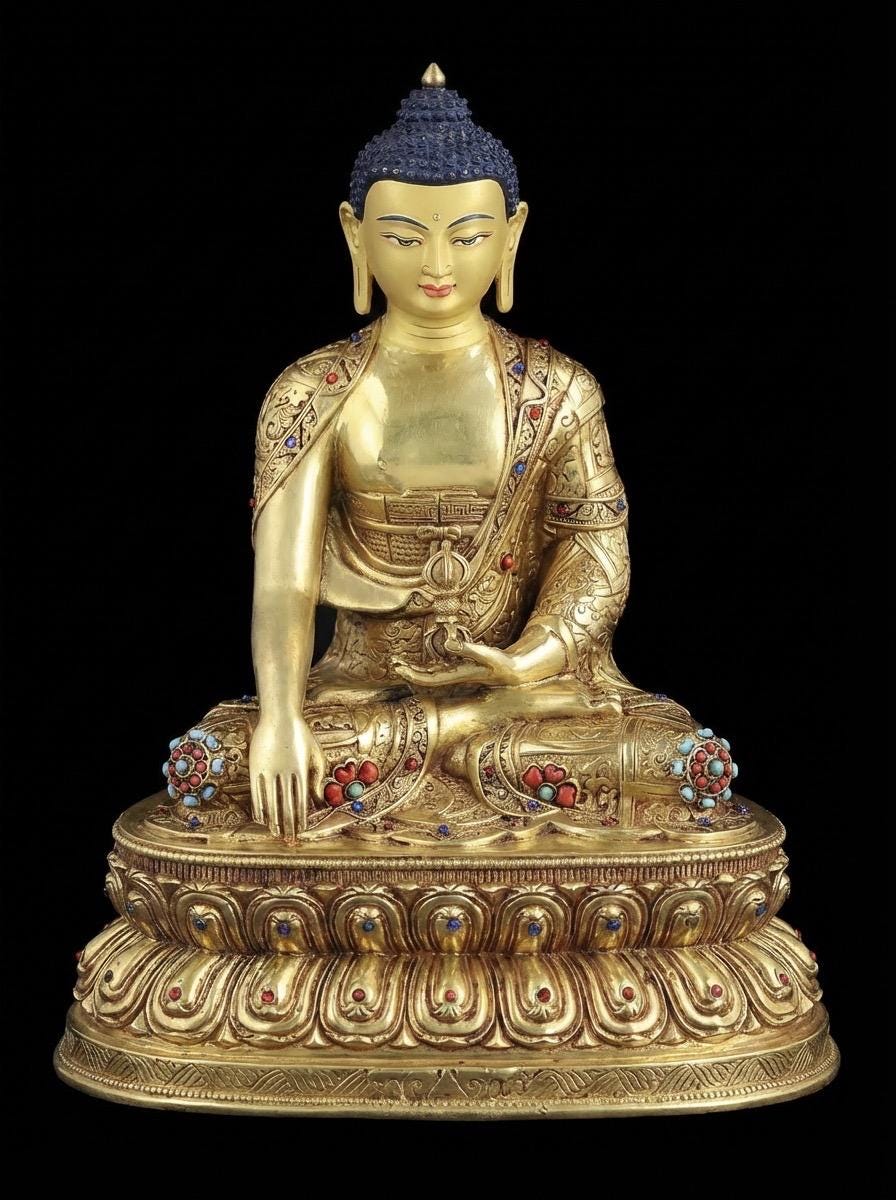 Handmade Nepal Akshobhya Buddha Statue, Copper Immovable Buddha for Home, Hand Chiseled Tibetan Art, Ritual Sculpture 10"/15"/20", Zen Gift