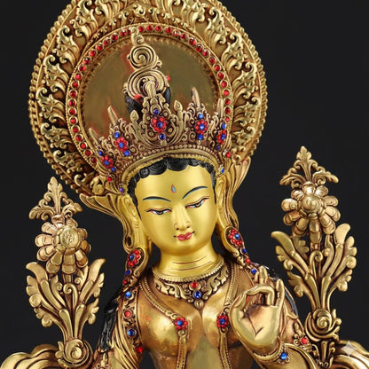 Green Tara Statue, Tibetan Buddhist Deity, 10/16/20 inch Copper Goddess of Compassion, Home Altar Decor, Spiritual Gift, Tibetan Artwork