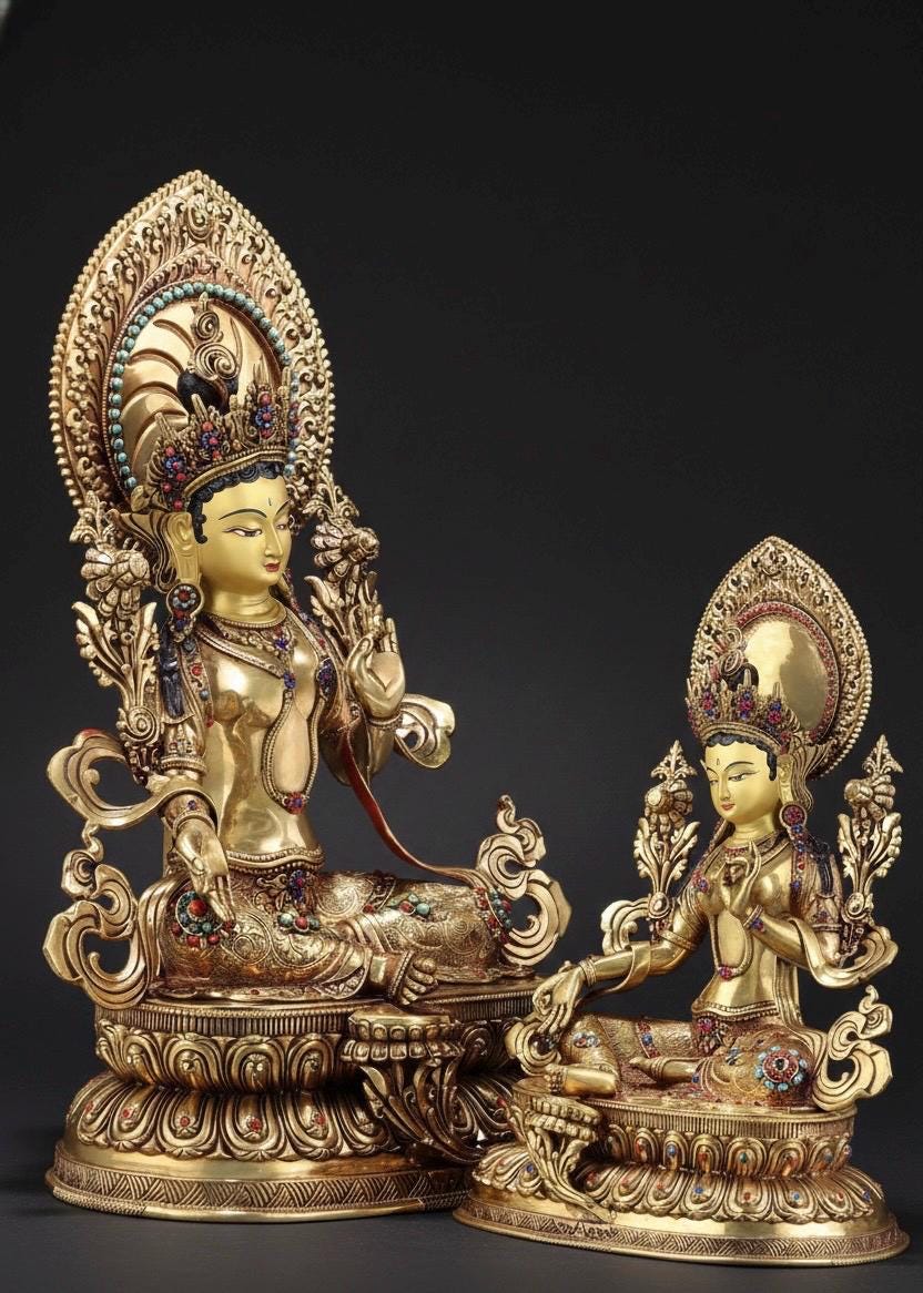 Green Tara Statue, Tibetan Buddhist Deity, 10/16/20 inch Copper Goddess of Compassion, Home Altar Decor, Spiritual Gift, Tibetan Artwork