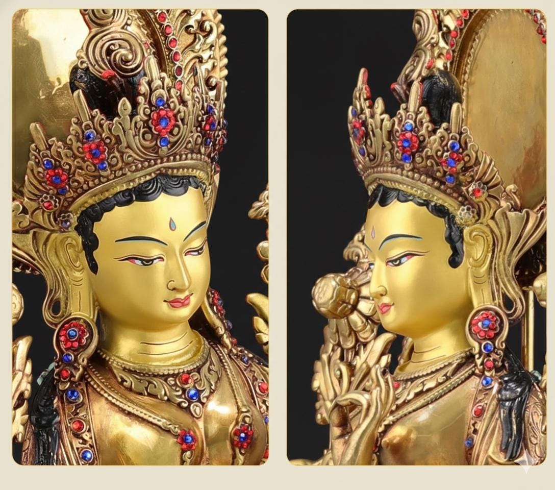 Green Tara Statue, Tibetan Buddhist Deity, 10/16/20 inch Copper Goddess of Compassion, Home Altar Decor, Spiritual Gift, Tibetan Artwork