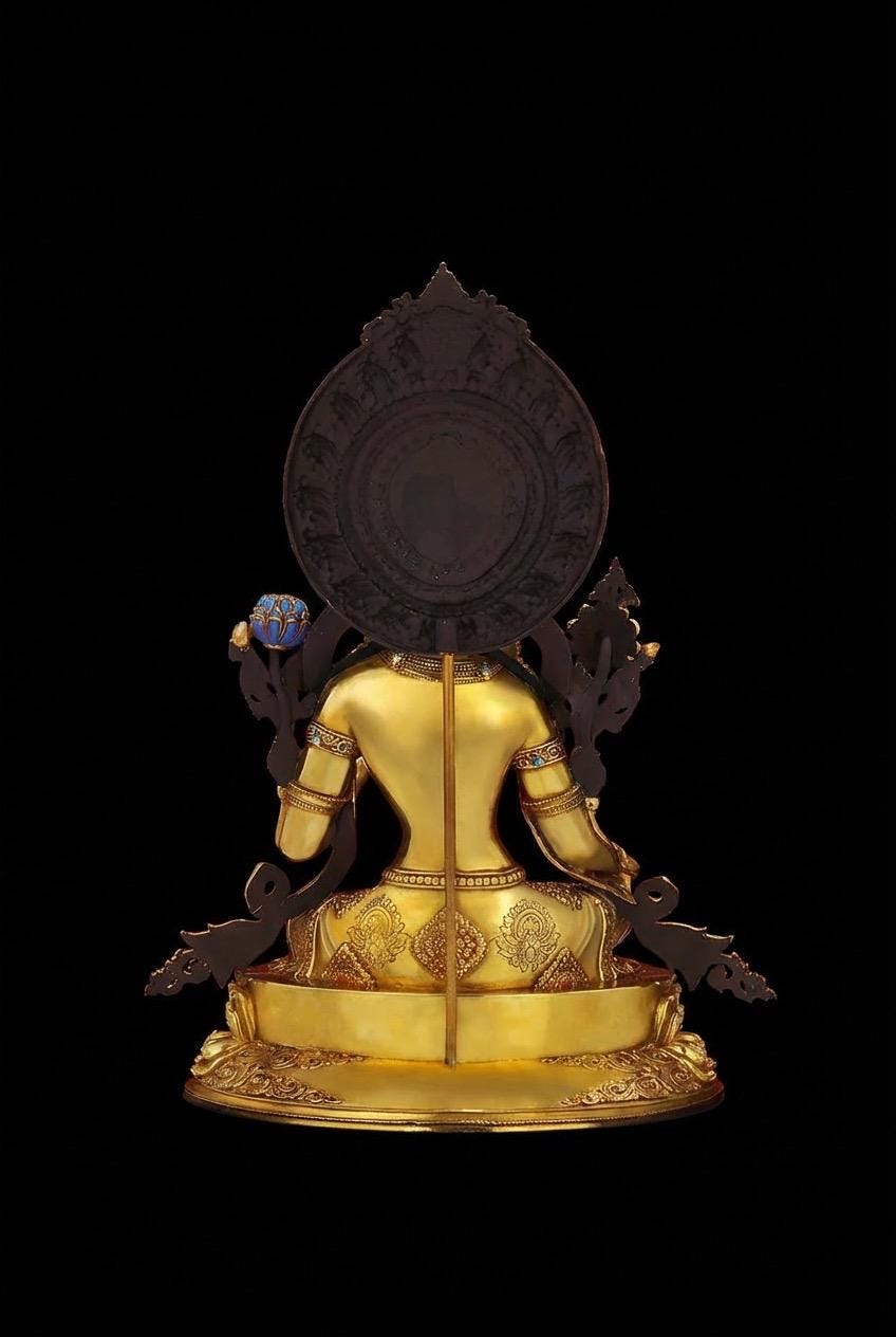 Nepali Handcrafted Green Tara Statue Gold Gilded Bronze Tibetan Buddha Goddess Figurine for Home Altar Decor, Zen Spiritual Healing Gift
