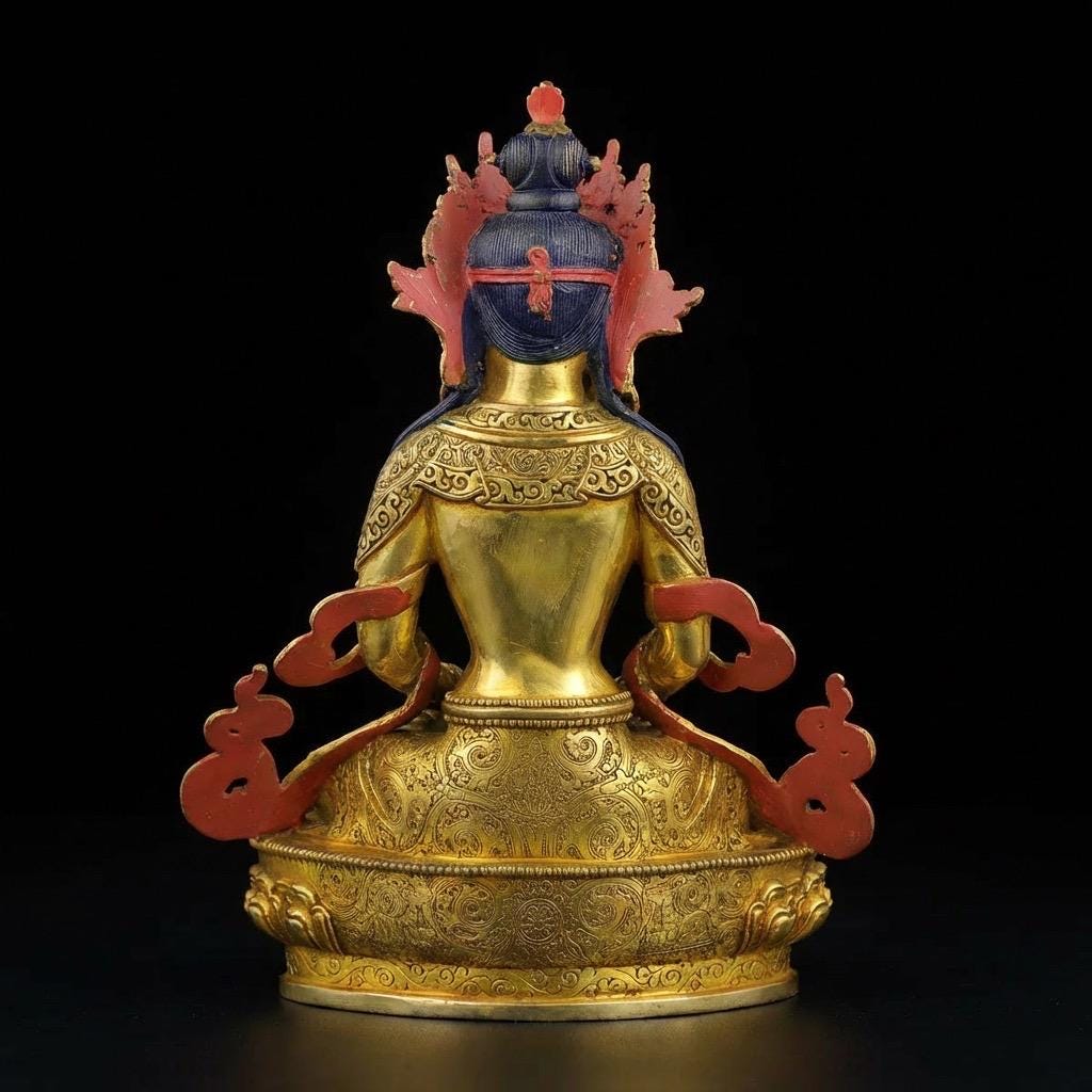 Tibetan Longevity Buddha (Amitayus) - Hand-Carved Copper Statue from Nepal - Buddhist Healing & Long Life Deity for Zen Home