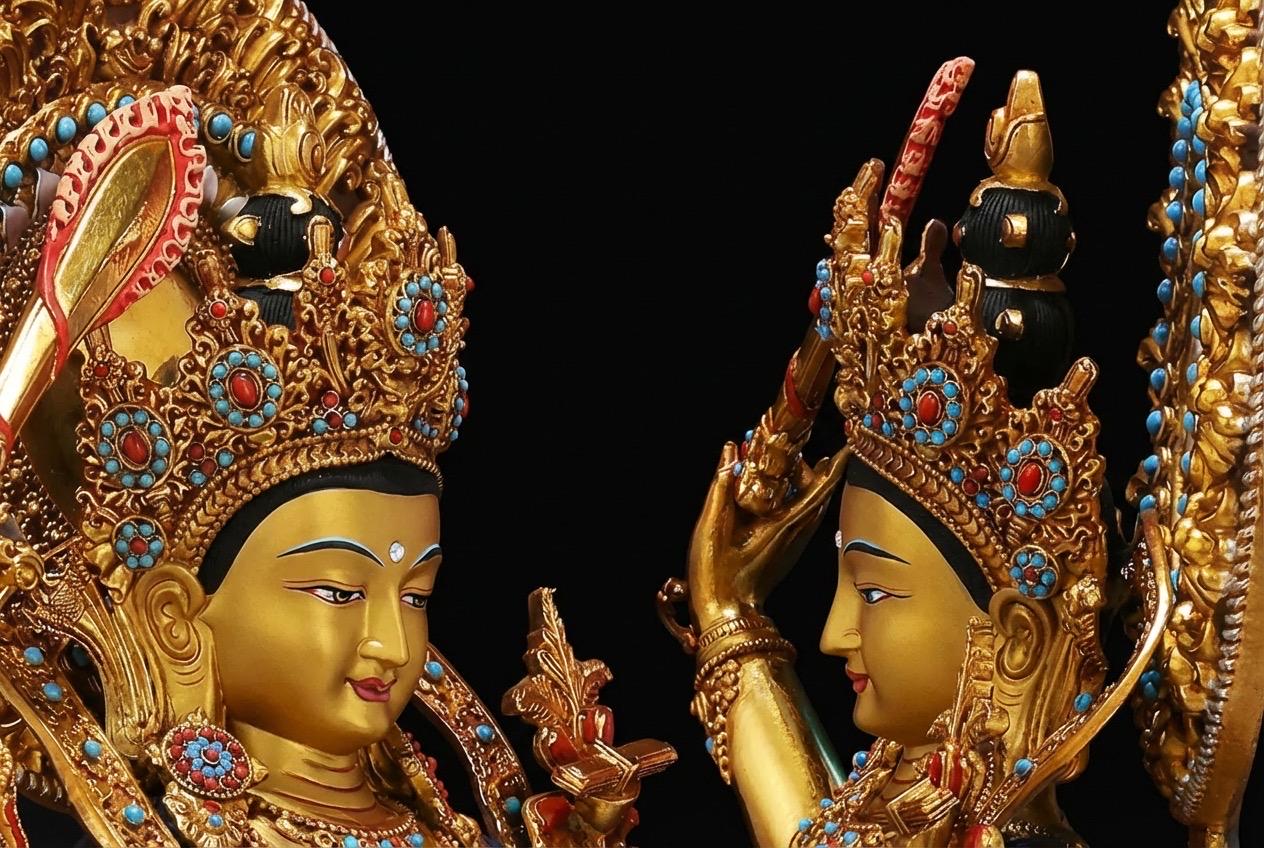 Nepal Handmade Copper Gilt Manjushri Statue, Gold Plated Bodhisattva of Wisdom, Tibetan Buddhist Altar Decor, Zen Gift