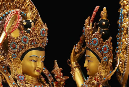 Nepal Handmade Copper Gilt Manjushri Statue, Gold Plated Bodhisattva of Wisdom, Tibetan Buddhist Altar Decor, Zen Gift