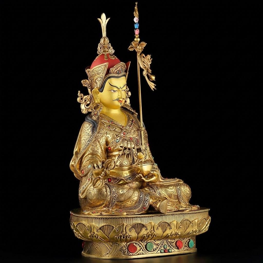 Handmade Nepalese Padmasambhava Statue - Hand-Chiseled Copper Guru Rinpoche - Rare Tibetan Buddhist Art - 21.26" Large Lotus Master Sculptur