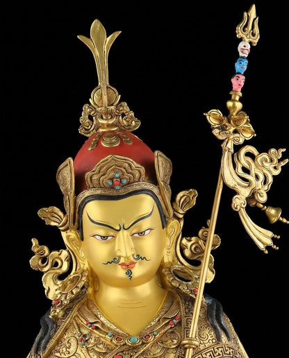 Handmade Nepalese Padmasambhava Statue - Hand-Chiseled Copper Guru Rinpoche - Rare Tibetan Buddhist Art - 21.26" Large Lotus Master Sculptur