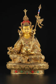 Handmade Nepalese Padmasambhava Statue - Hand-Chiseled Copper Guru Rinpoche - Rare Tibetan Buddhist Art - 21.26" Large Lotus Master Sculptur