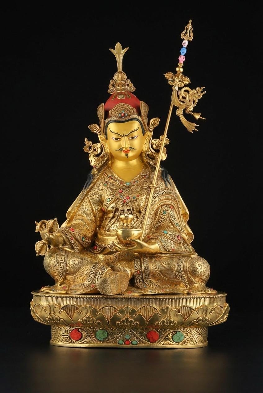 Handmade Nepalese Padmasambhava Statue - Hand-Chiseled Copper Guru Rinpoche - Rare Tibetan Buddhist Art - 21.26" Large Lotus Master Sculptur
