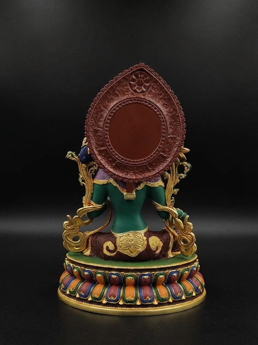 Nepali Green Tara Statue in 2 Styles - 5.9" Gold Gilded or Hand-Painted Tibetan Buddha - Copper Goddess Figurine for Home Altar & Meditation
