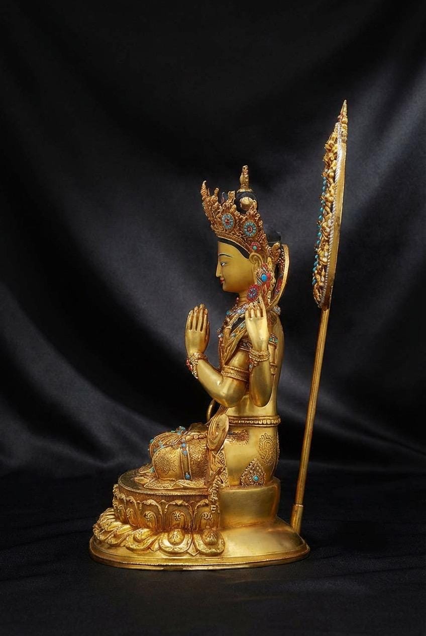 Nepali Handmade 24k Gold Gilded Four-Armed Chenrezig Statue - Tibetan Avalokiteshvara Buddha - Copper Buddhist Altar Decor - Spiritual Gift