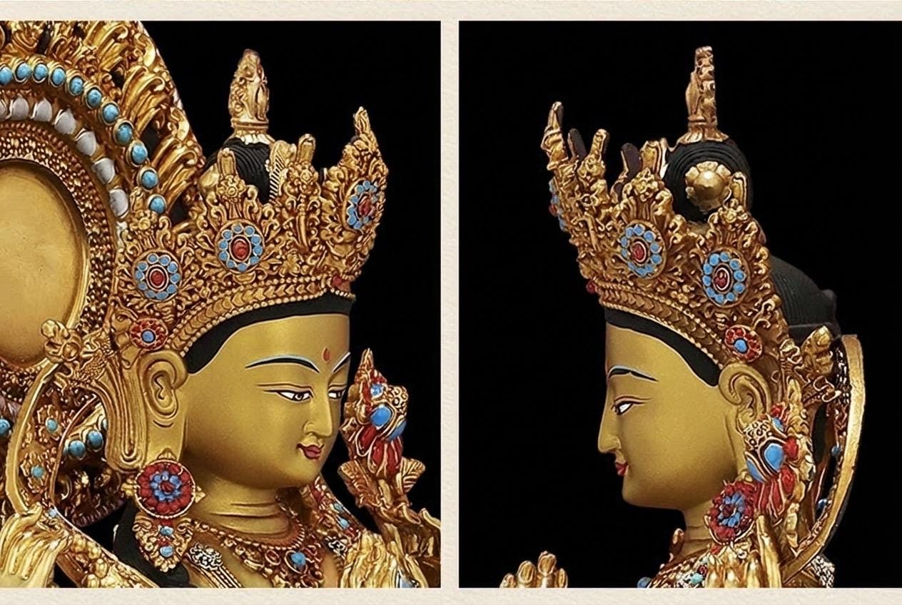 Nepali Handmade 24k Gold Gilded Four-Armed Chenrezig Statue - Tibetan Avalokiteshvara Buddha - Copper Buddhist Altar Decor - Spiritual Gift