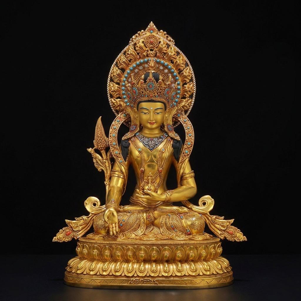 Nepal Handcrafted Ksitigarbha Bodhisattva Statue, Gilded Bronze Tibetan Buddha, Jizo Buddha Figurine, Buddhist Home Decor, Spiritual Gift