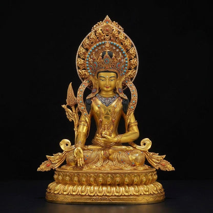 Nepal Handcrafted Ksitigarbha Bodhisattva Statue, Gilded Bronze Tibetan Buddha, Jizo Buddha Figurine, Buddhist Home Decor, Spiritual Gift