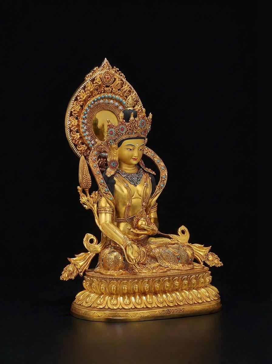 Nepal Handcrafted Ksitigarbha Bodhisattva Statue, Gilded Bronze Tibetan Buddha, Jizo Buddha Figurine, Buddhist Home Decor, Spiritual Gift