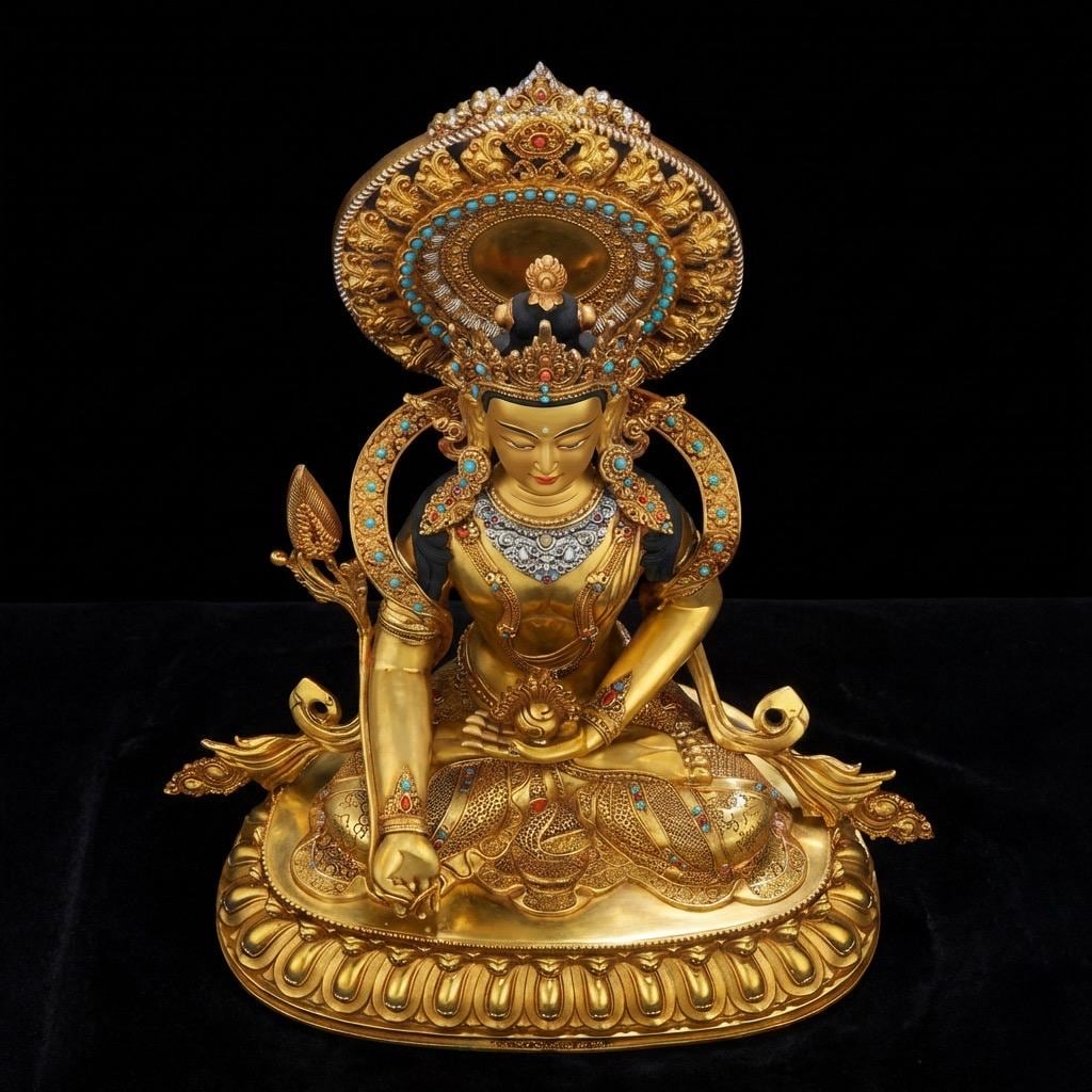Nepal Handcrafted Ksitigarbha Bodhisattva Statue, Gilded Bronze Tibetan Buddha, Jizo Buddha Figurine, Buddhist Home Decor, Spiritual Gift