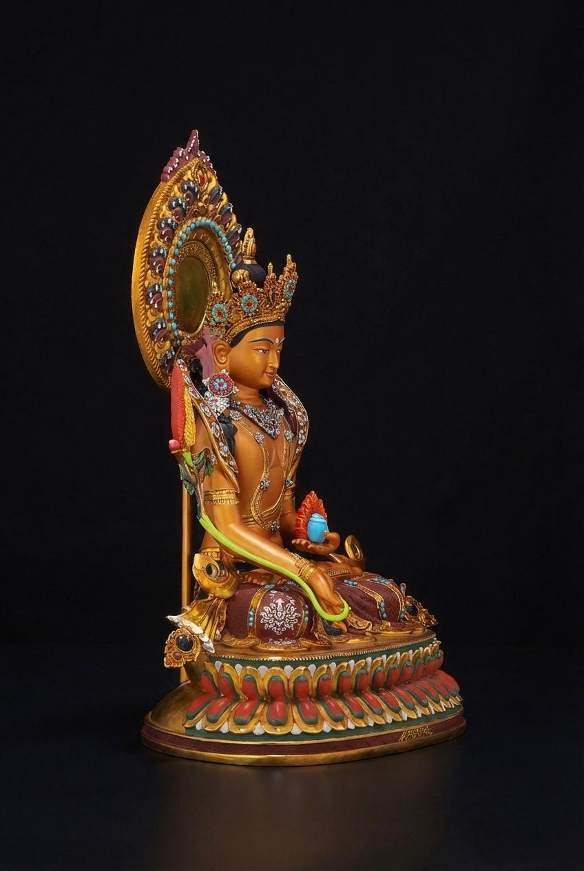 Painted Ksitigarbha Bodhisattva, Tibetan Gilded Copper Buddha Statue from Nepal, Earth Store Bodhisattva Altar Decor, Buddhist Ritual Art