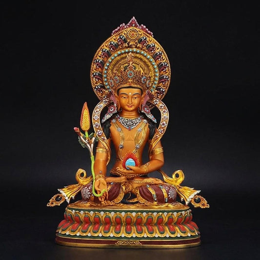 Painted Ksitigarbha Bodhisattva, Tibetan Gilded Copper Buddha Statue from Nepal, Earth Store Bodhisattva Altar Decor, Buddhist Ritual Art