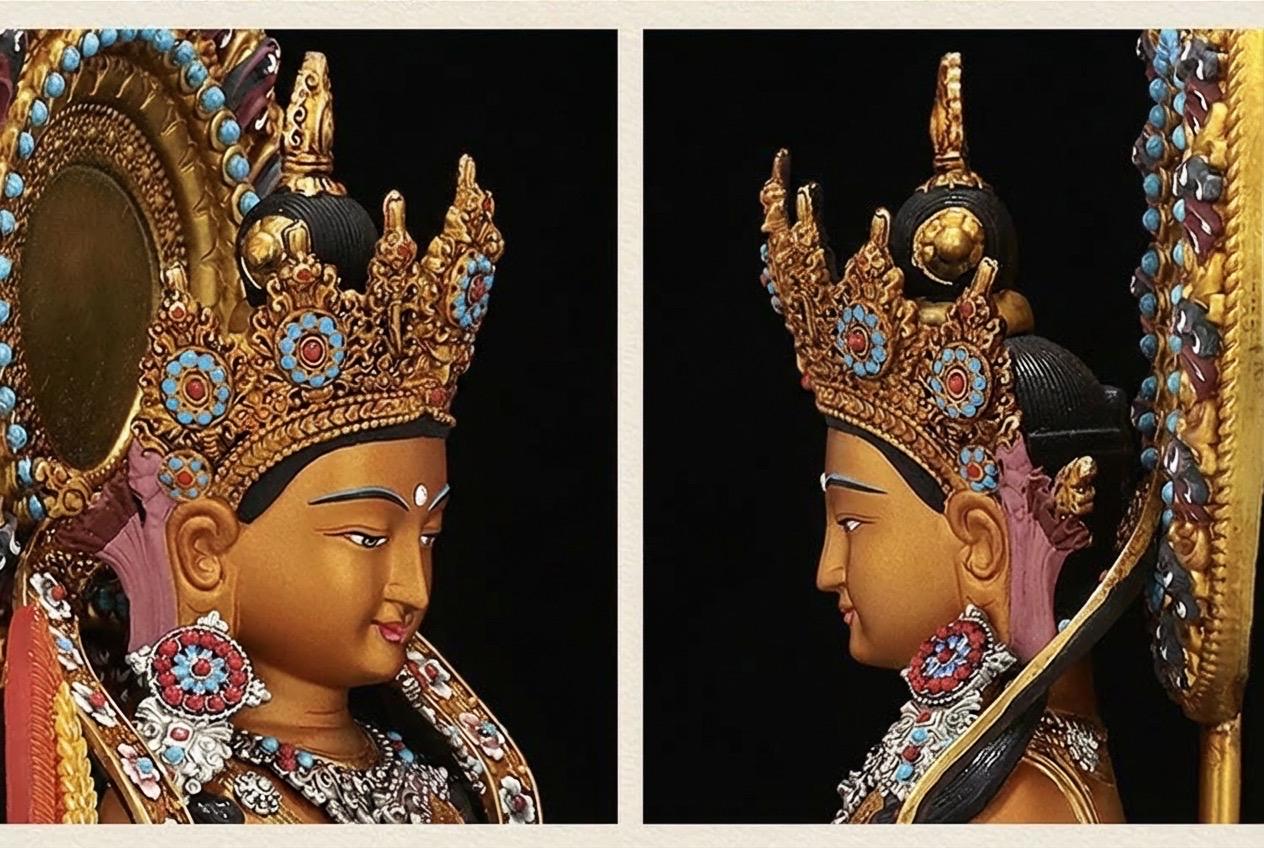 Painted Ksitigarbha Bodhisattva, Tibetan Gilded Copper Buddha Statue from Nepal, Earth Store Bodhisattva Altar Decor, Buddhist Ritual Art