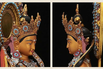 Painted Ksitigarbha Bodhisattva, Tibetan Gilded Copper Buddha Statue from Nepal, Earth Store Bodhisattva Altar Decor, Buddhist Ritual Art