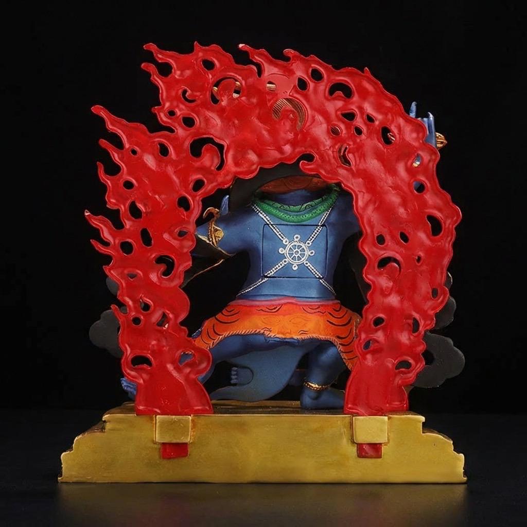 Handcrafted Vajrapani Statue - 10.6" Nepali Copper Buddha - Tibetan Buddhist Painted Bodhisattva with Flaming Backlight