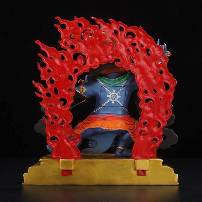 Handcrafted Vajrapani Statue - 10.6" Nepali Copper Buddha - Tibetan Buddhist Painted Bodhisattva with Flaming Backlight
