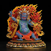 Handcrafted Vajrapani Statue - 10.6" Nepali Copper Buddha - Tibetan Buddhist Painted Bodhisattva with Flaming Backlight