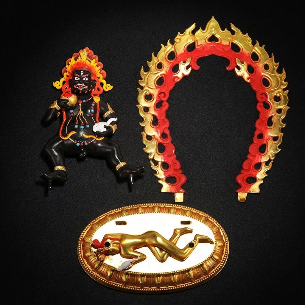 Handmade Black Jambhala Statue - Tibetan God of Wealth - 10.6" Nepalese Copper Painted Buddhist Deity - Feng Shui Wealth Protector
