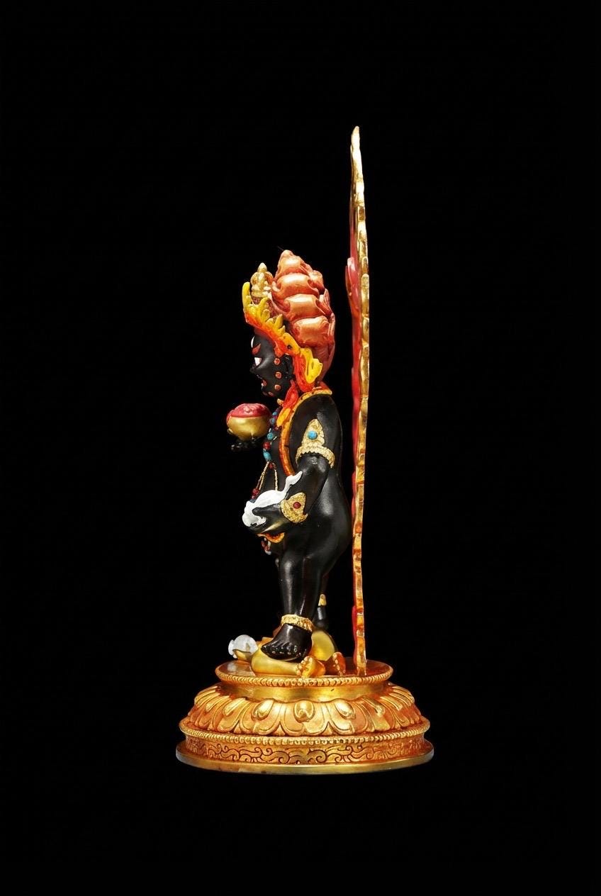 Handmade Black Jambhala Statue - Tibetan God of Wealth - 10.6" Nepalese Copper Painted Buddhist Deity - Feng Shui Wealth Protector