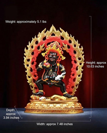 Handmade Black Jambhala Statue - Tibetan God of Wealth - 10.6" Nepalese Copper Painted Buddhist Deity - Feng Shui Wealth Protector