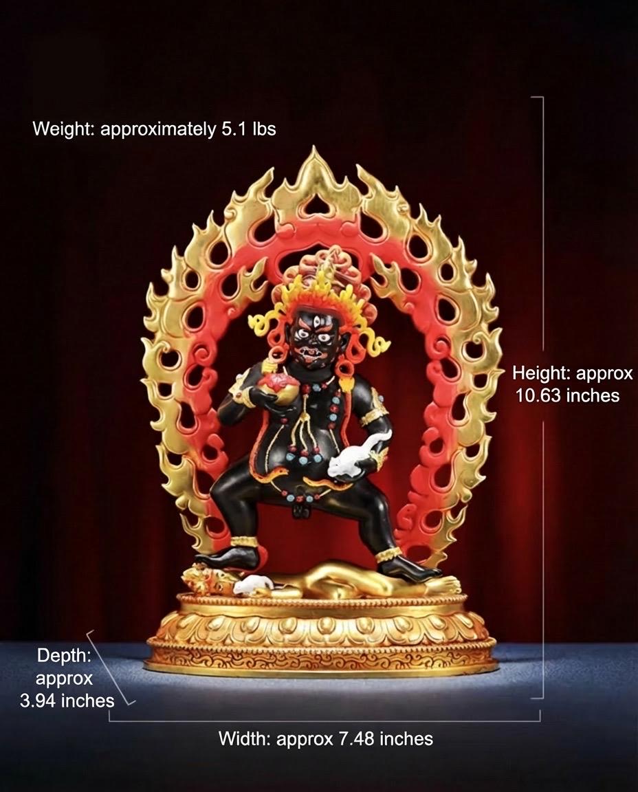 Handmade Black Jambhala Statue - Tibetan God of Wealth - 10.6" Nepalese Copper Painted Buddhist Deity - Feng Shui Wealth Protector
