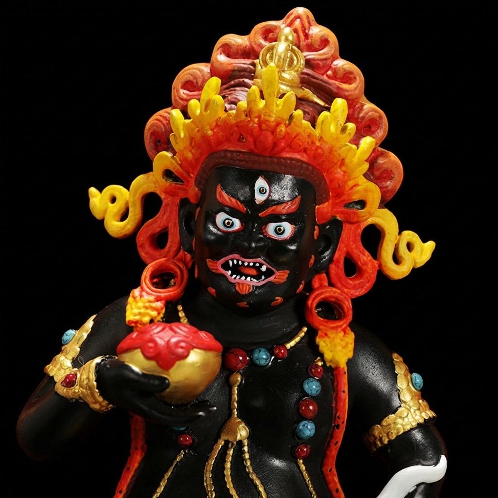 Handmade Black Jambhala Statue - Tibetan God of Wealth - 10.6" Nepalese Copper Painted Buddhist Deity - Feng Shui Wealth Protector