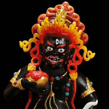 Handmade Black Jambhala Statue - Tibetan God of Wealth - 10.6" Nepalese Copper Painted Buddhist Deity - Feng Shui Wealth Protector
