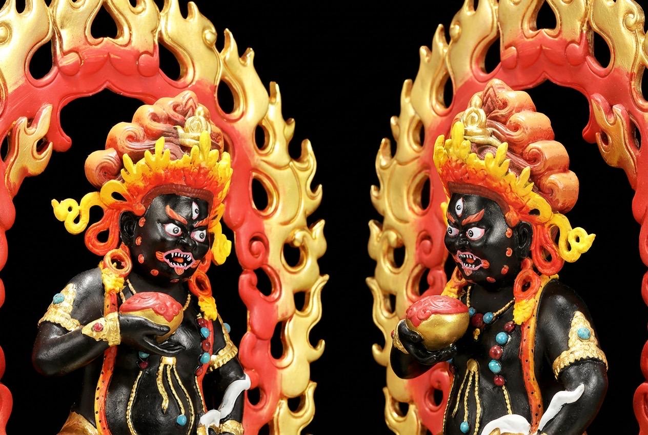 Handmade Black Jambhala Statue - Tibetan God of Wealth - 10.6" Nepalese Copper Painted Buddhist Deity - Feng Shui Wealth Protector