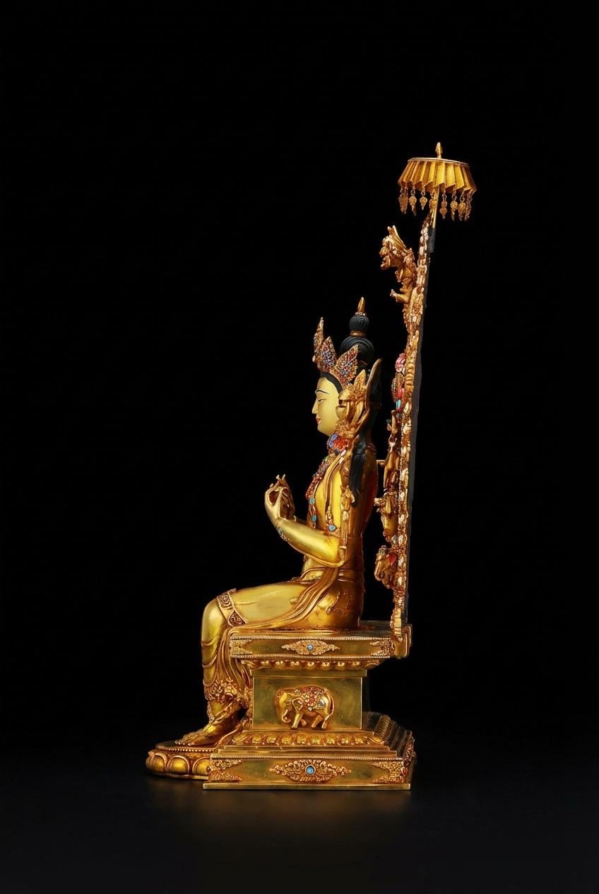 21" Gilt Bronze Maitreya Buddha Statue - Nepalese Jampa Buddha - Large Tibetan Future Buddha Sculpture - Sacred Home Altar Masterpiece