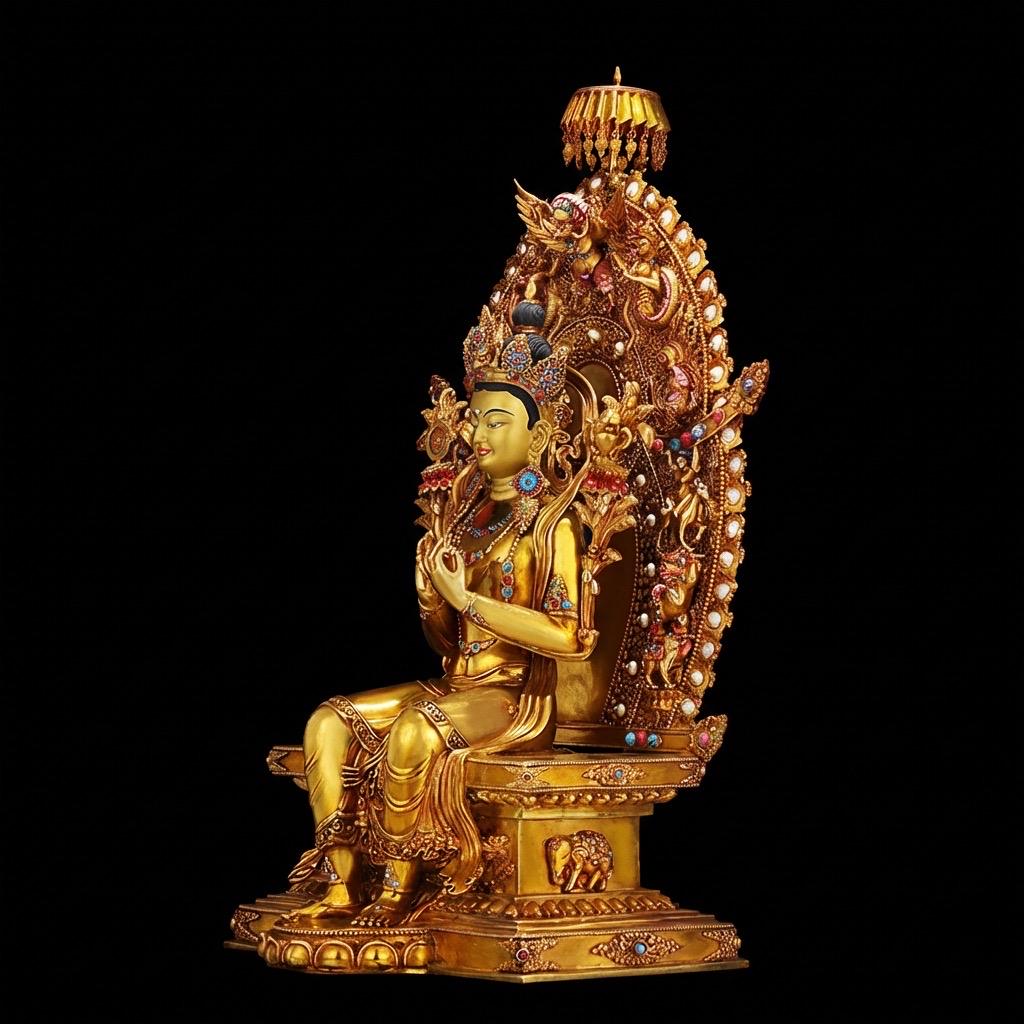21" Gilt Bronze Maitreya Buddha Statue - Nepalese Jampa Buddha - Large Tibetan Future Buddha Sculpture - Sacred Home Altar Masterpiece