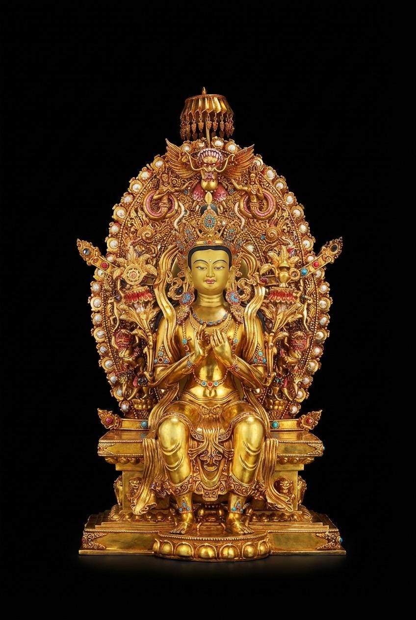 21" Gilt Bronze Maitreya Buddha Statue - Nepalese Jampa Buddha - Large Tibetan Future Buddha Sculpture - Sacred Home Altar Masterpiece