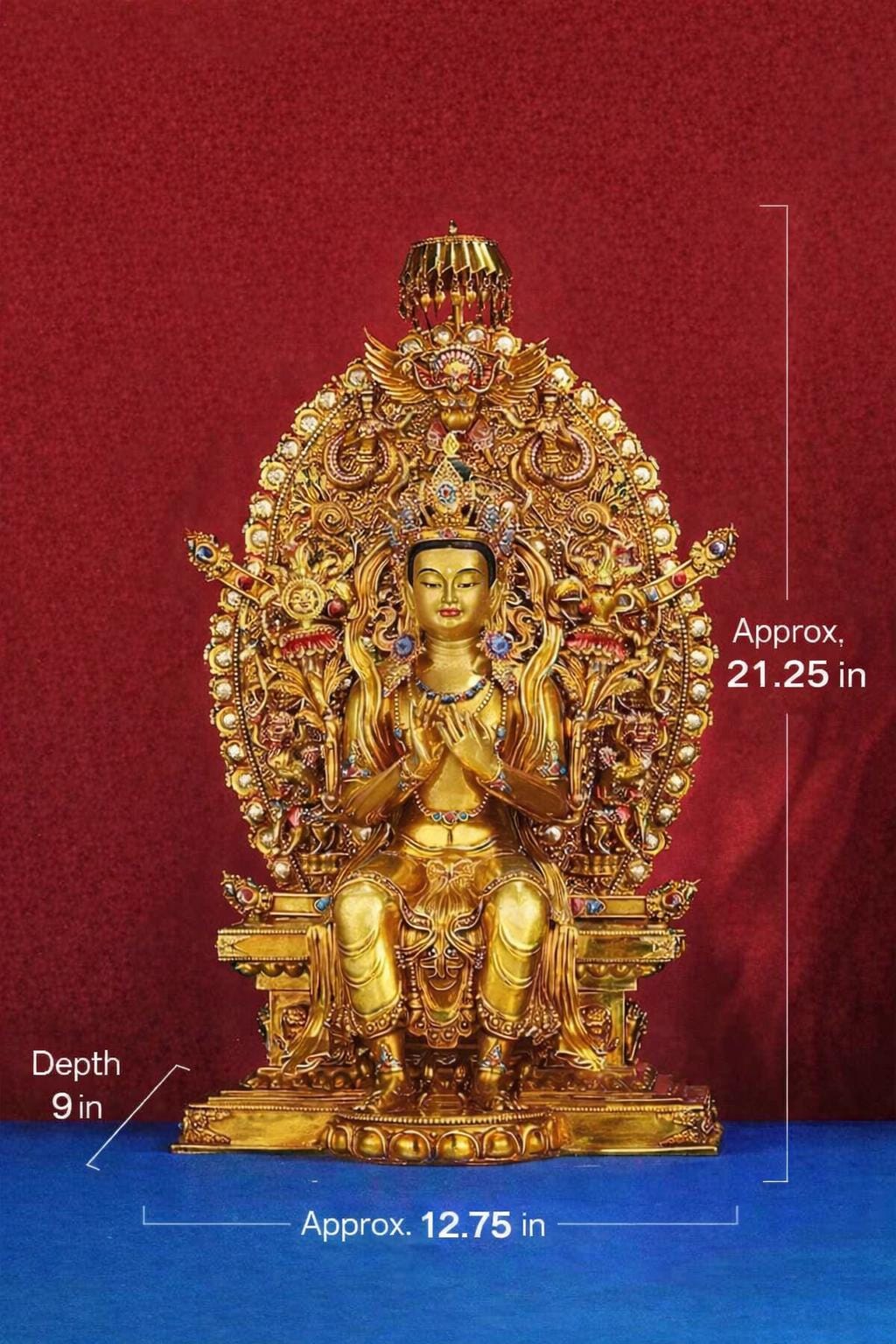 21" Gilt Bronze Maitreya Buddha Statue - Nepalese Jampa Buddha - Large Tibetan Future Buddha Sculpture - Sacred Home Altar Masterpiece