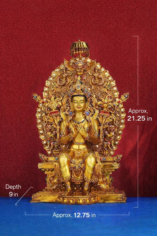 21" Gilt Bronze Maitreya Buddha Statue - Nepalese Jampa Buddha - Large Tibetan Future Buddha Sculpture - Sacred Home Altar Masterpiece