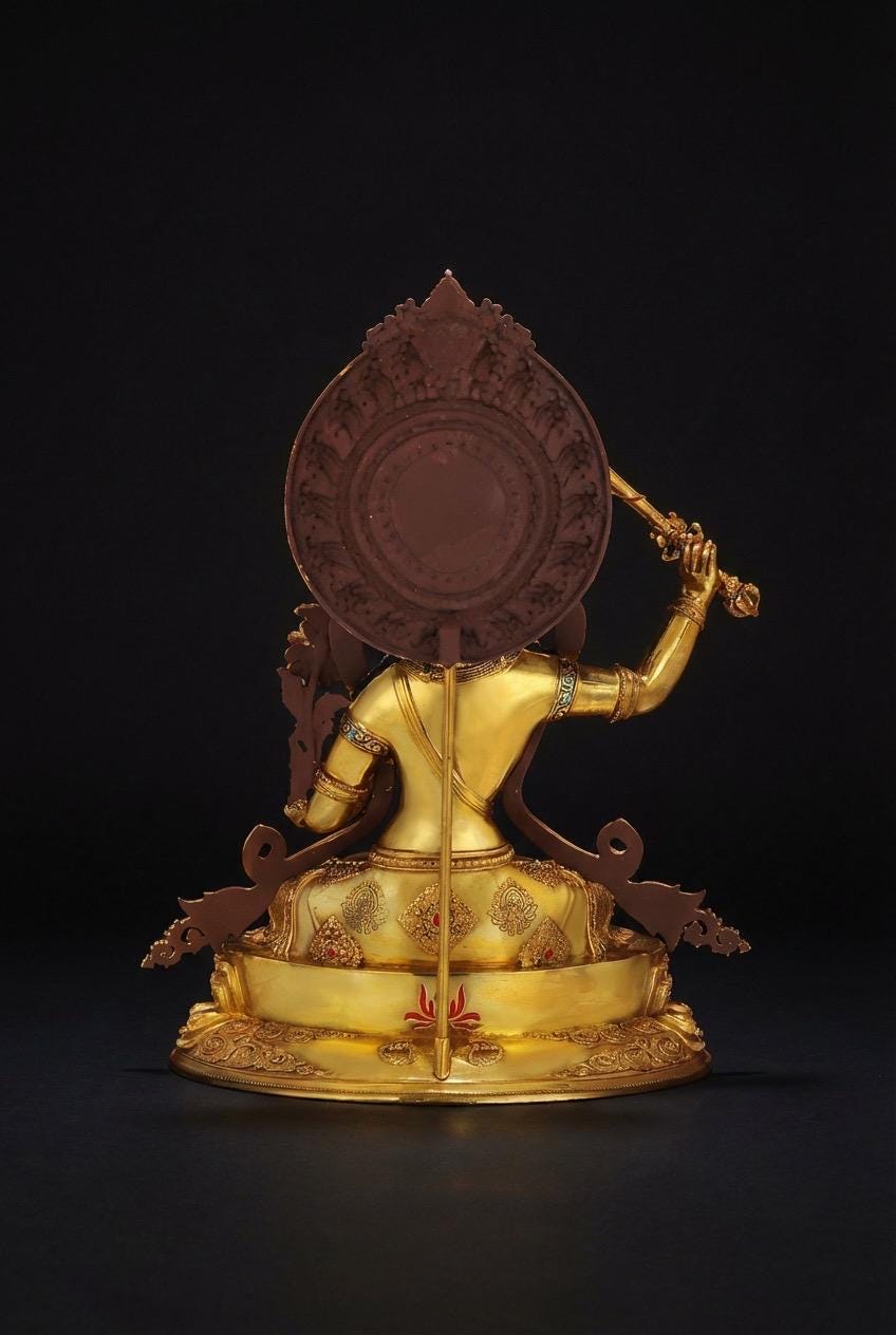 Nepal Handmade Copper Gilt Manjushri Statue, Gold Plated Bodhisattva of Wisdom, Tibetan Buddhist Altar Decor, Zen Gift
