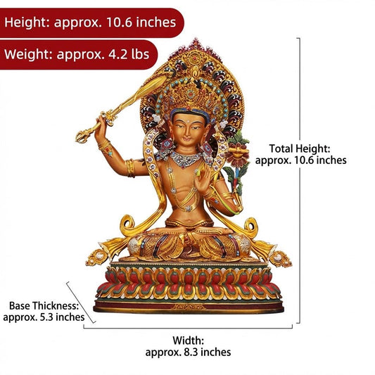 Hand Painted Manjushri Statue, Nepal Copper Colorful Bodhisattva, Wisdom Buddha Sword, Tibetan Buddhist Altar Decor, Zen Yoga Gift