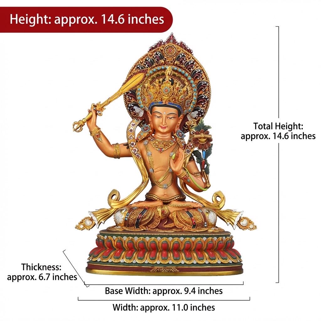 Hand Painted Manjushri Statue, Nepal Copper Colorful Bodhisattva, Wisdom Buddha Sword, Tibetan Buddhist Altar Decor, Zen Yoga Gift