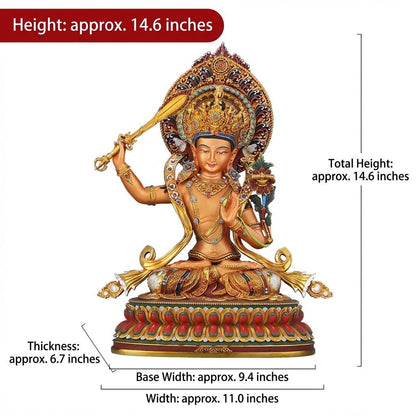 Hand Painted Manjushri Statue, Nepal Copper Colorful Bodhisattva, Wisdom Buddha Sword, Tibetan Buddhist Altar Decor, Zen Yoga Gift