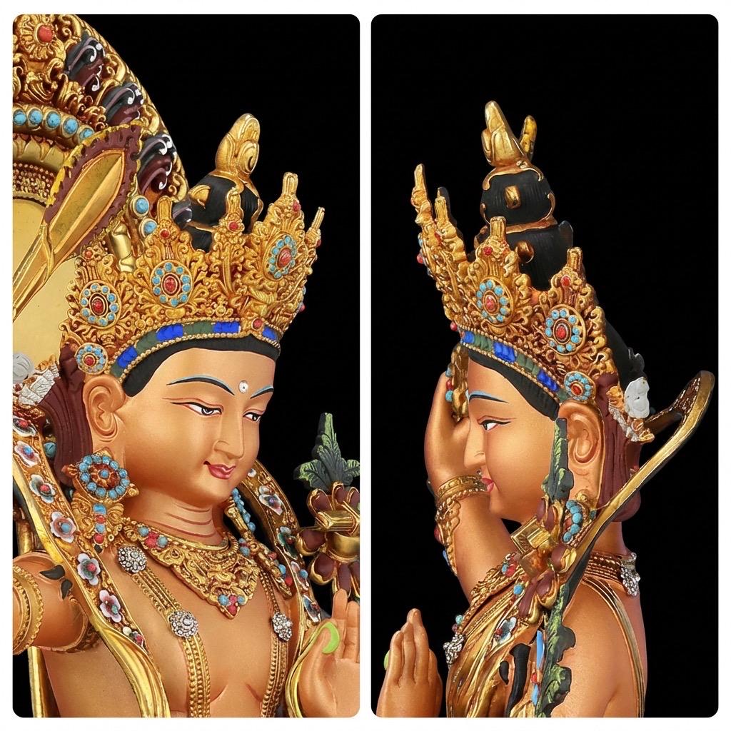 Hand Painted Manjushri Statue, Nepal Copper Colorful Bodhisattva, Wisdom Buddha Sword, Tibetan Buddhist Altar Decor, Zen Yoga Gift